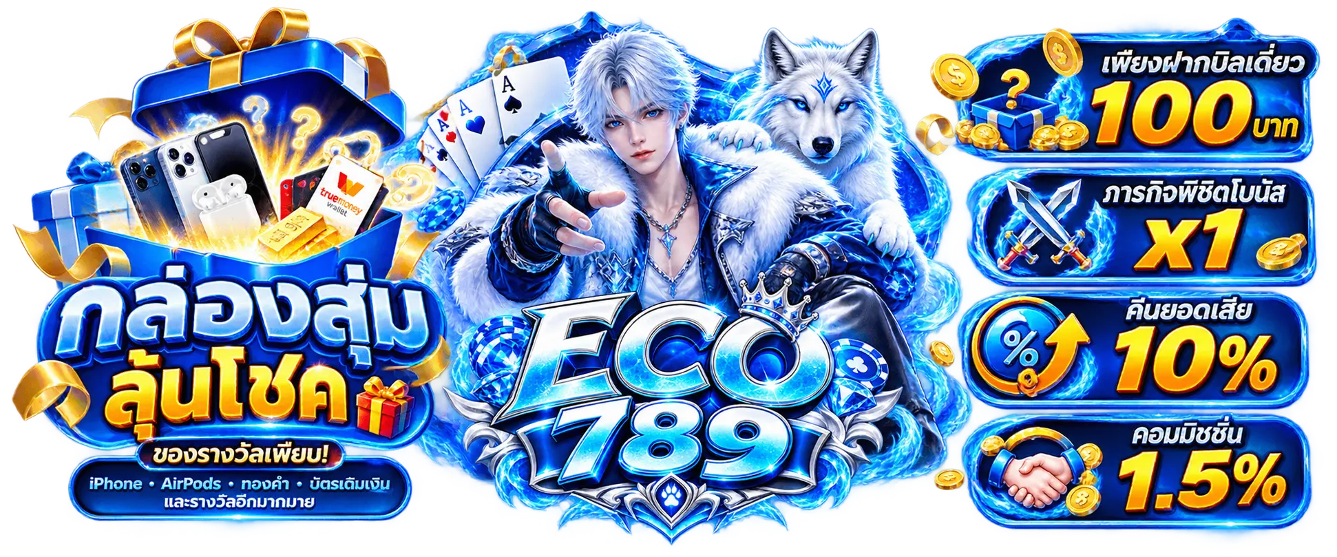 ECO789 กล่องสุ่มลุ้นโชค เพียงฝากบิลเดี่ยว100บาท ภารกิจพิชิตโบนัสx1 คืนยอดเสีย10%